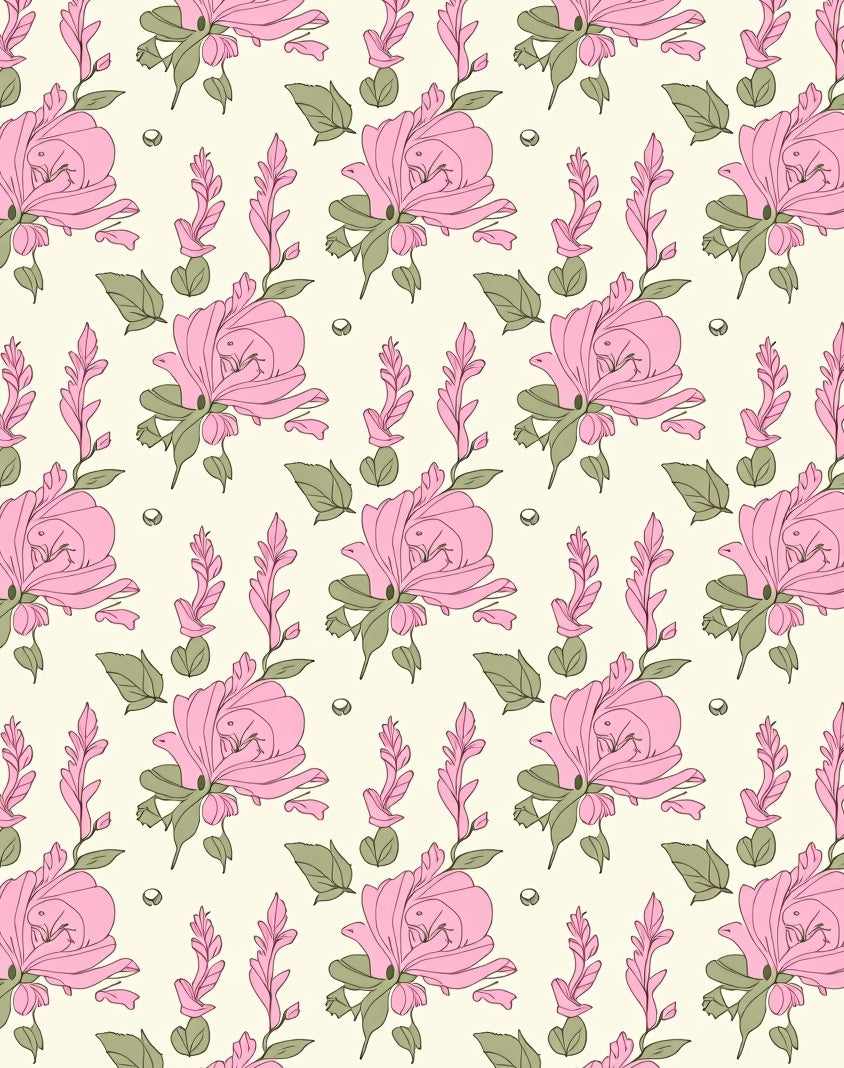 Delicate Pink Floral Vines Rug