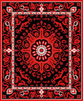 Bold Red Black Floral Mandala Rug