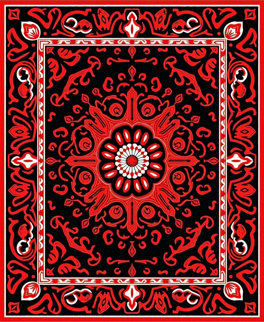 Bold Red Black Floral Mandala Rug