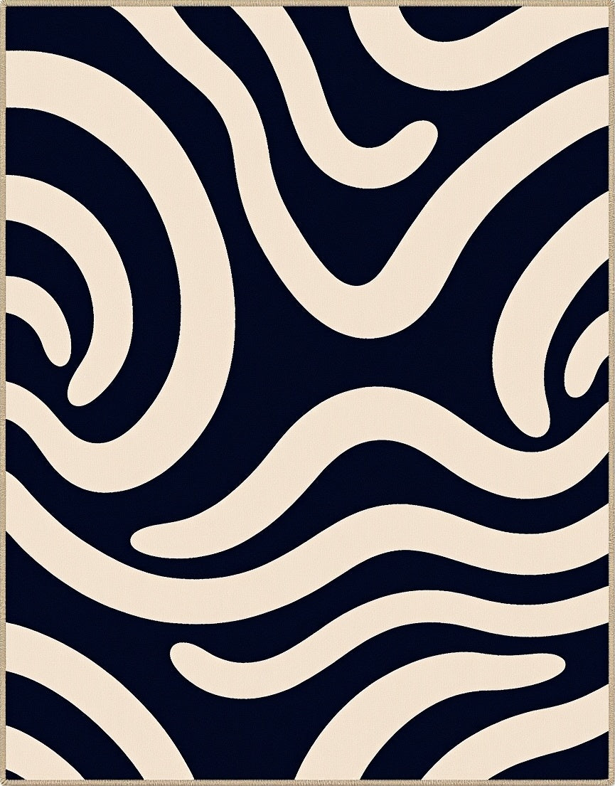Cream Swirl Navy Abstract Rug