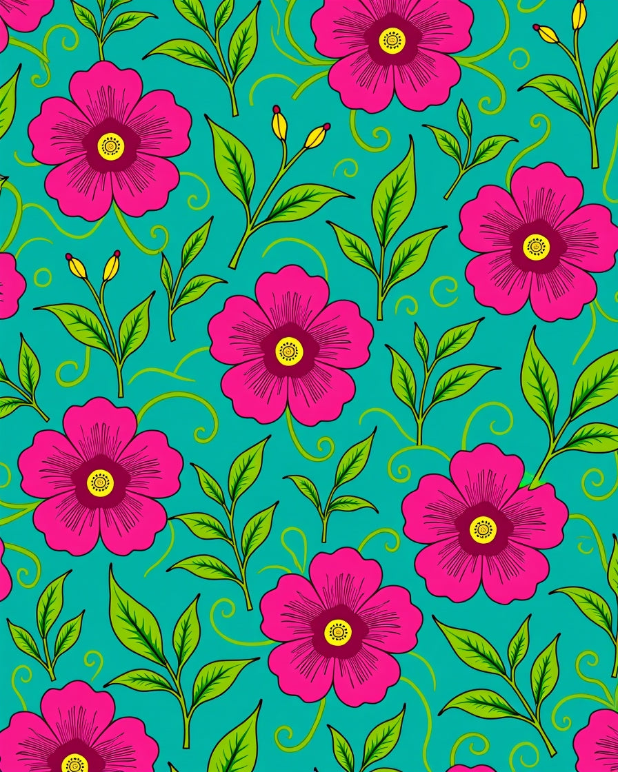 Vibrant Fuchsia Floral Swirl Pattern Rug