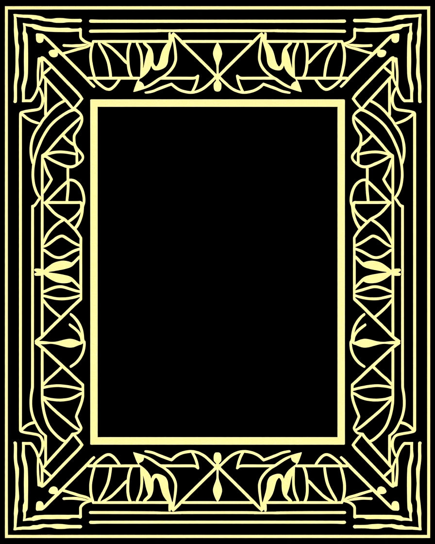 Pale Yellow Art Deco Geometric Border Rug