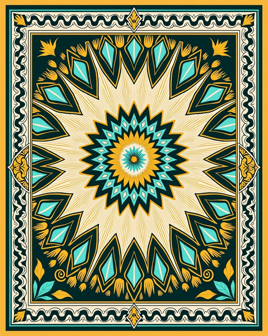 Mandala Floral Medallion Radiating Pattern Rug