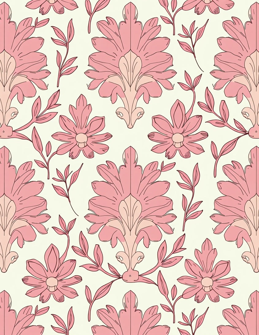 Pink Floral Acanthus Damask Pattern Rug