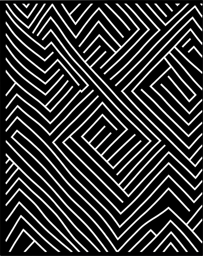 Abstract Black White Geometric Maze Pattern Rug