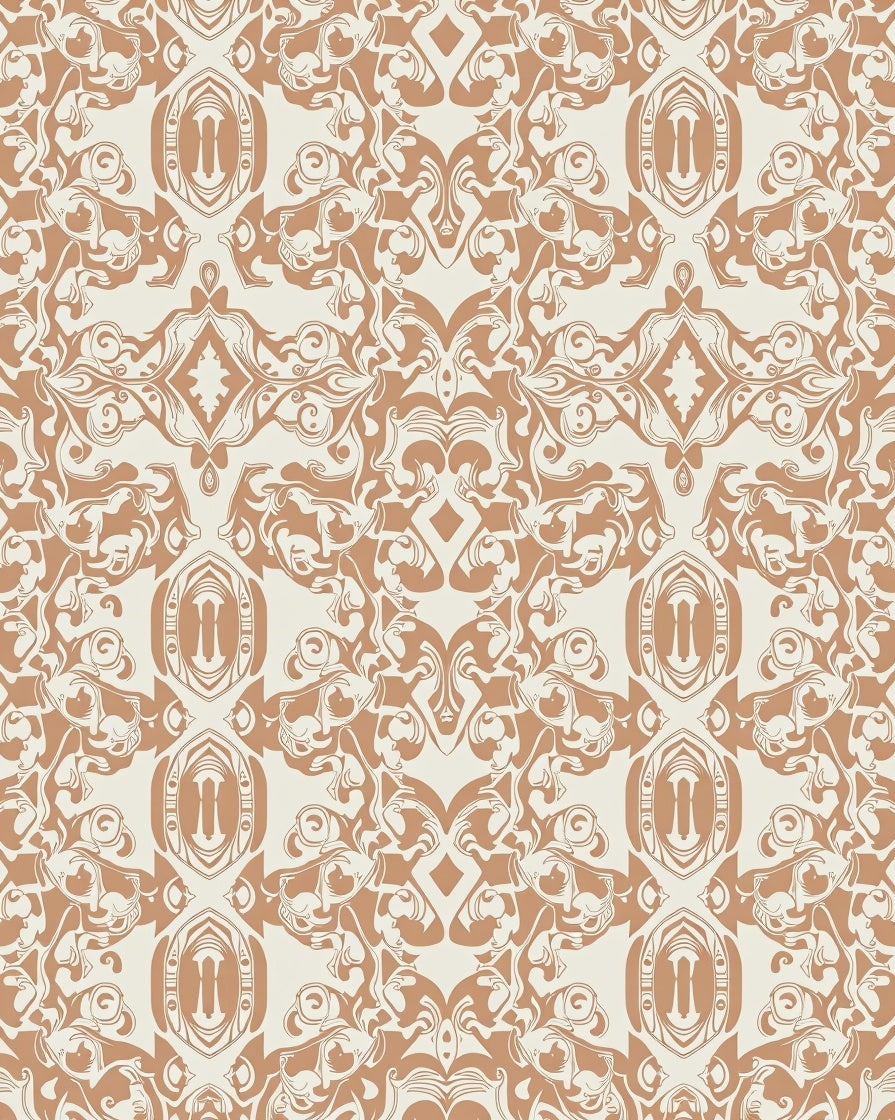 Ornate Tan and Cream Vintage Pattern Rug