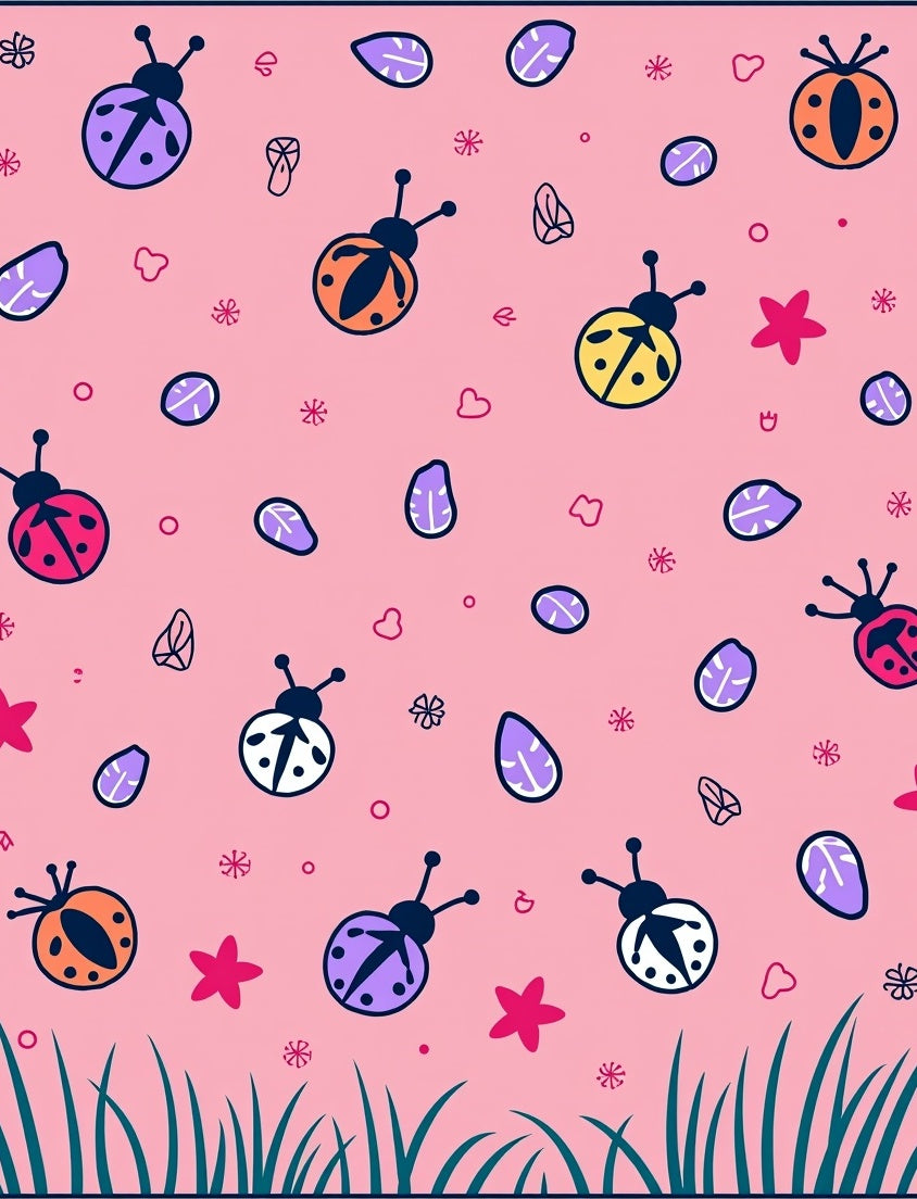Cute Ladybug Floral Pink Pattern Rug