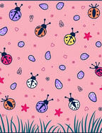 Cute Ladybug Floral Pink Pattern Rug