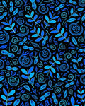 Vibrant Blue Leaf Swirl Composition Rug