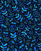Vibrant Blue Leaf Swirl Composition Rug