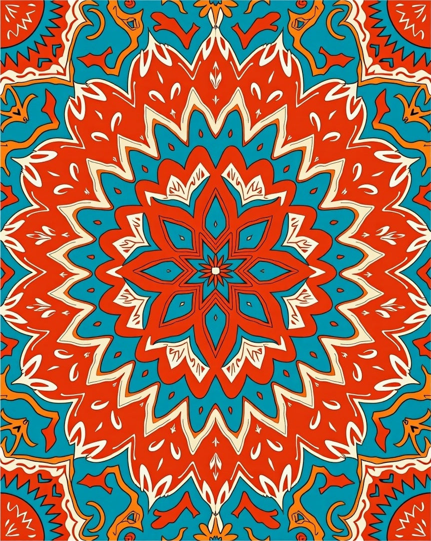 Vibrant Sunburst Medallion Pattern Rug