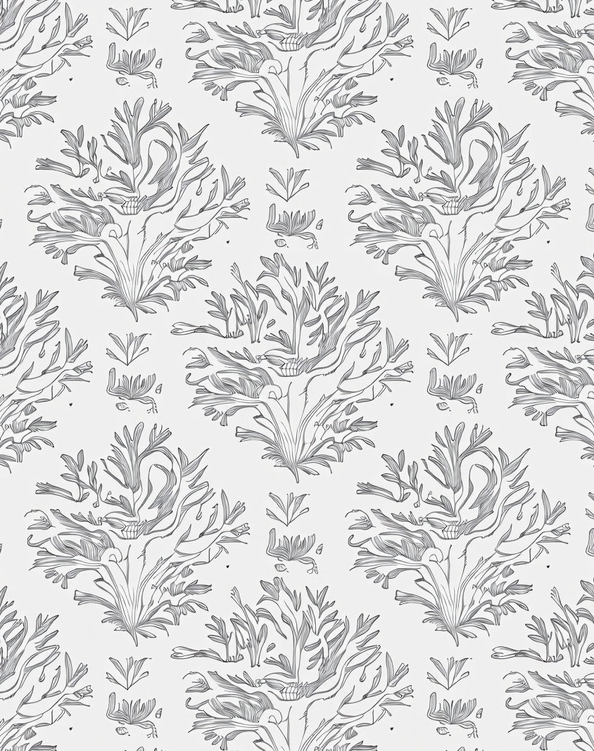 Ornate Floral Damask Line Art Design Rug