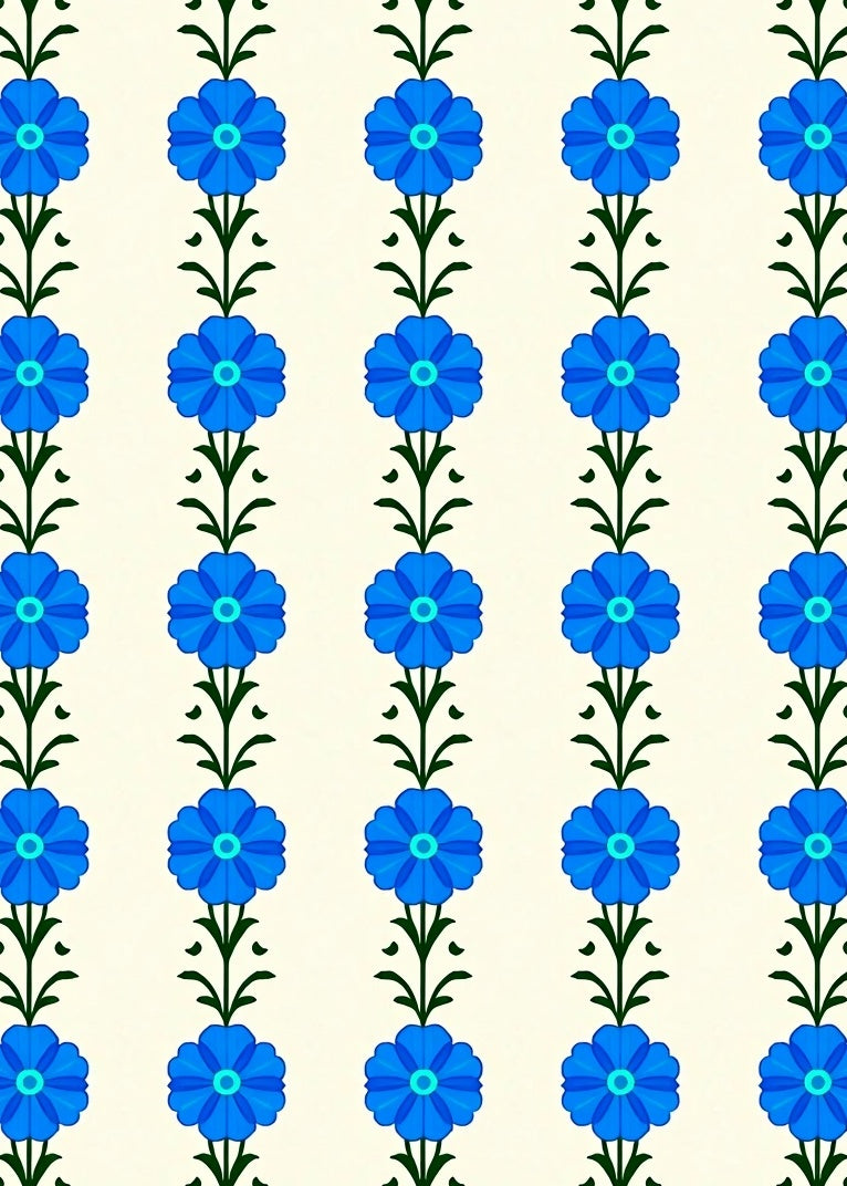 Classic Blue Floral Garland Repeating Rug