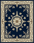 Classic Navy Cream Floral Medallion Rug