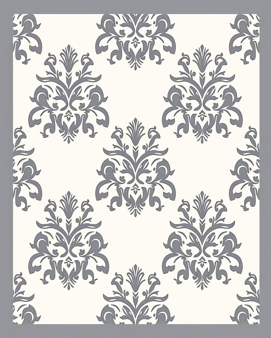 Elegant Gray Floral Damask Rug