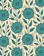 Cyan Floral Vine Pattern Rug