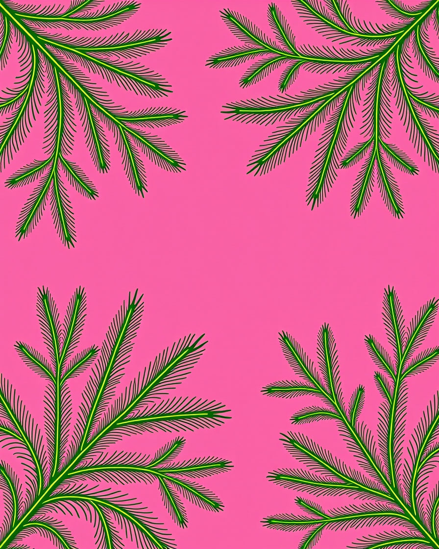 Vibrant Green Fern Fronds Pink Background Rug