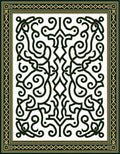 Dark Green White Scroll Filigree Border Rug