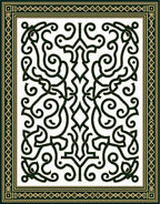 Dark Green White Scroll Filigree Border Rug