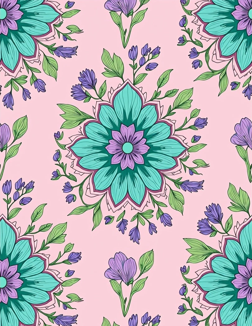 Mandala Floral Design With Teal Accents Rug