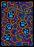 Vibrant Blue Paw Geometric Maze Rug