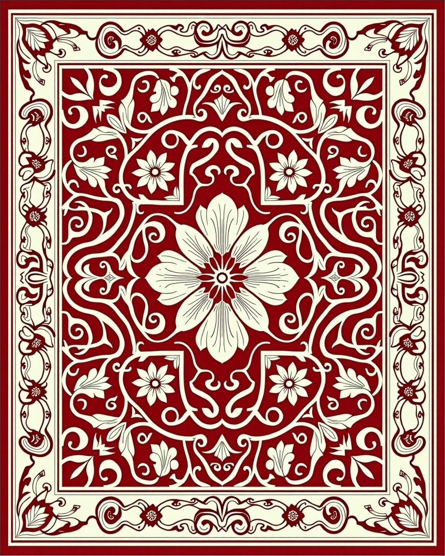 Classic Red Floral Medallion Pattern Rug