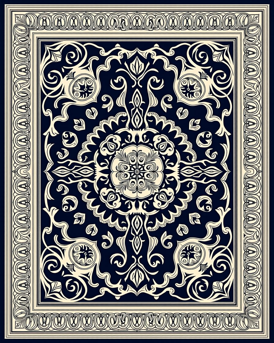 Elaborate Floral Dark Background Design Rug