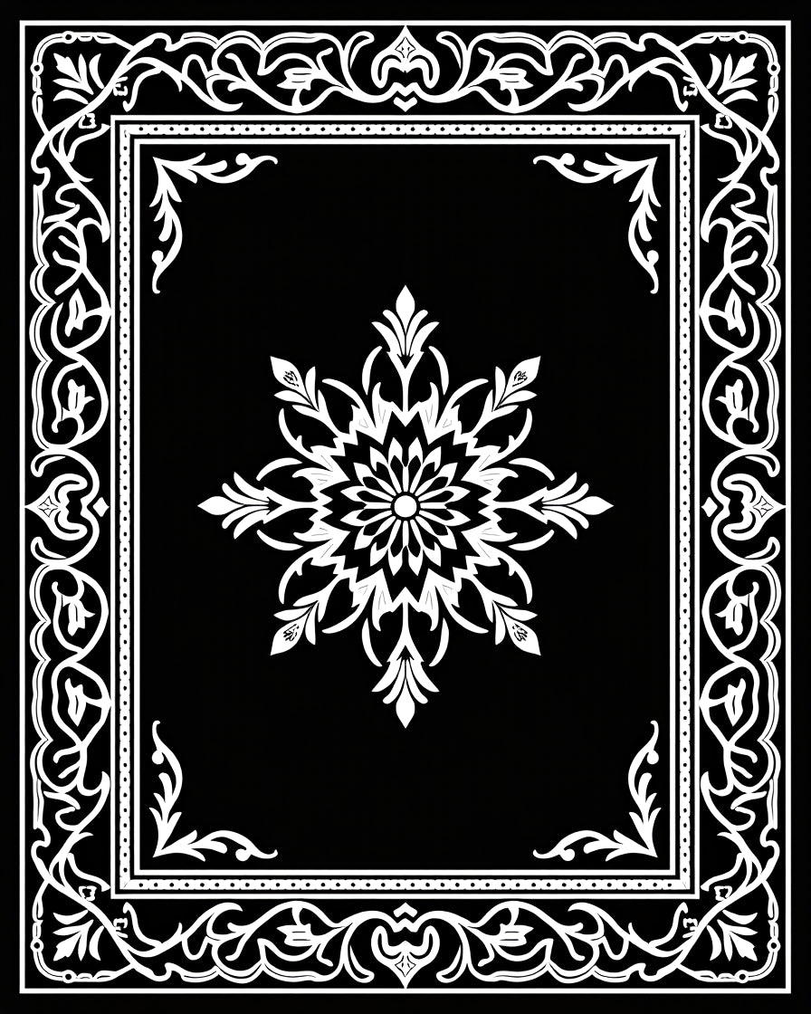 Elegant White Mandala Border Design Rug