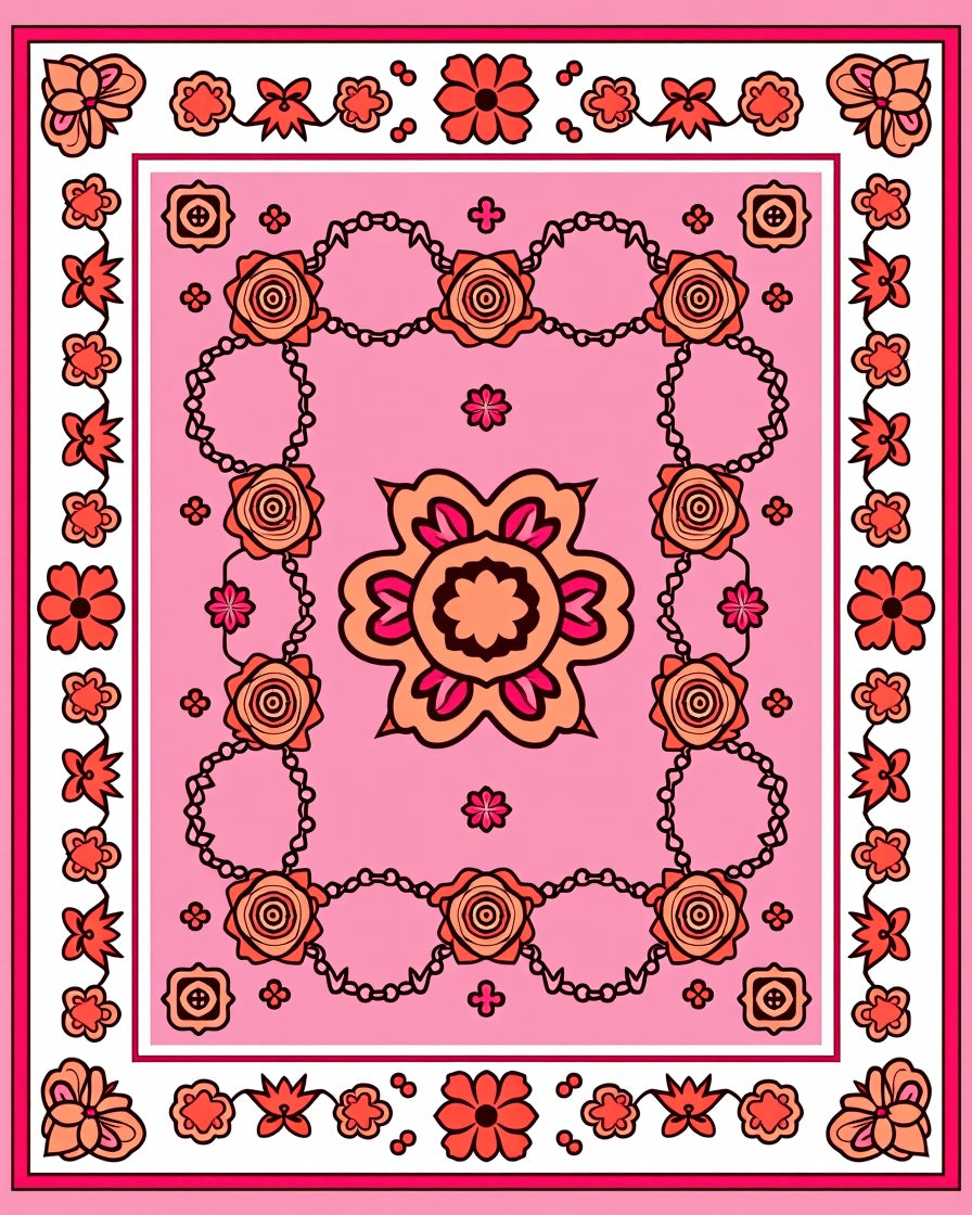 Retro Floral Chain Patterned Rug