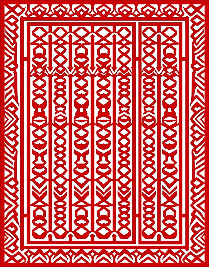 Bold Red Geometric Motif Rug