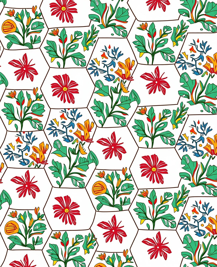 Hexagonal Floral Botanical Allure Design Rug