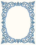 Elegant Blue Scrollwork Floral Frame Rug