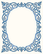 Elegant Blue Scrollwork Floral Frame Rug