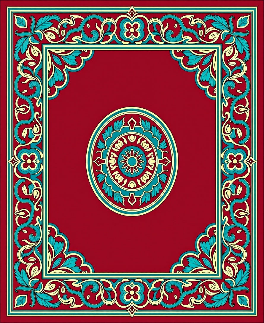 Ornamental Floral Border Medallion Design Rug