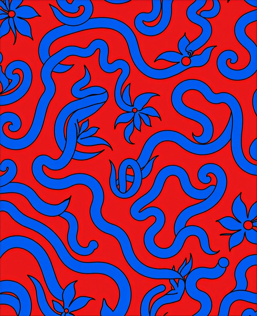 Bold Blue Swirl Floral Pattern Rug