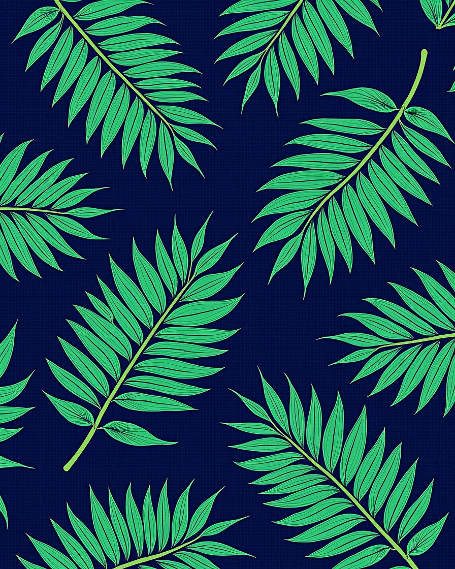 Bold Green Palm Fronds Navy Background Rug