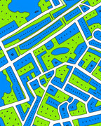 Bright Blue Lime Green City Blocks Rug