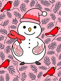 Pink Snowman Cardinal Foliage Medallion Rug