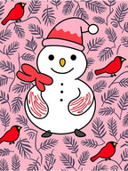 Pink Snowman Cardinal Foliage Medallion Rug