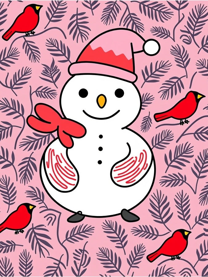 Pink Snowman Cardinal Foliage Medallion Rug