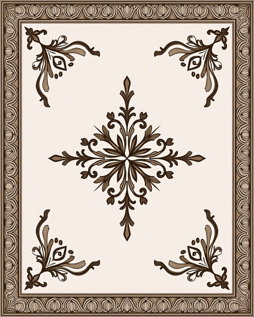Classical Floral Medallion Border Design Rug