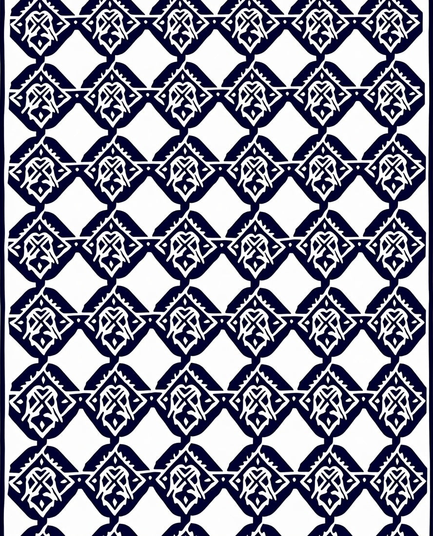 Bold Indigo Diamond Medallion Pattern Rug