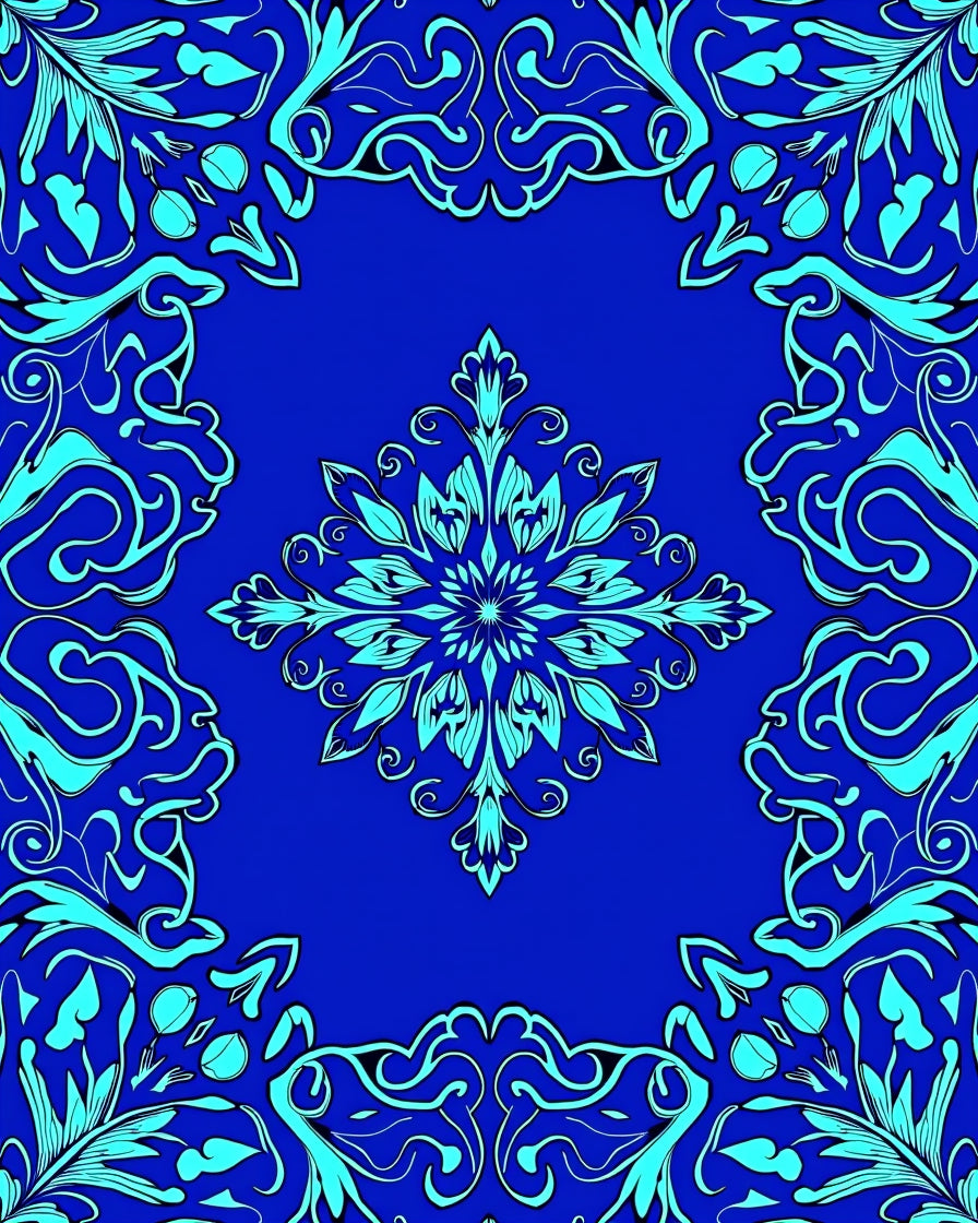 Ornate Floral Scrolls Blue Rug