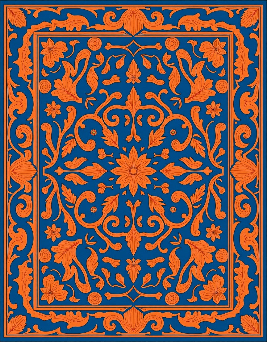 Elegant Orange Floral Damask Design Rug