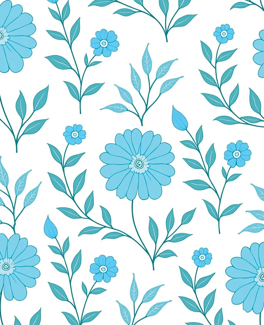 Blue Floral Branch Pattern Rug