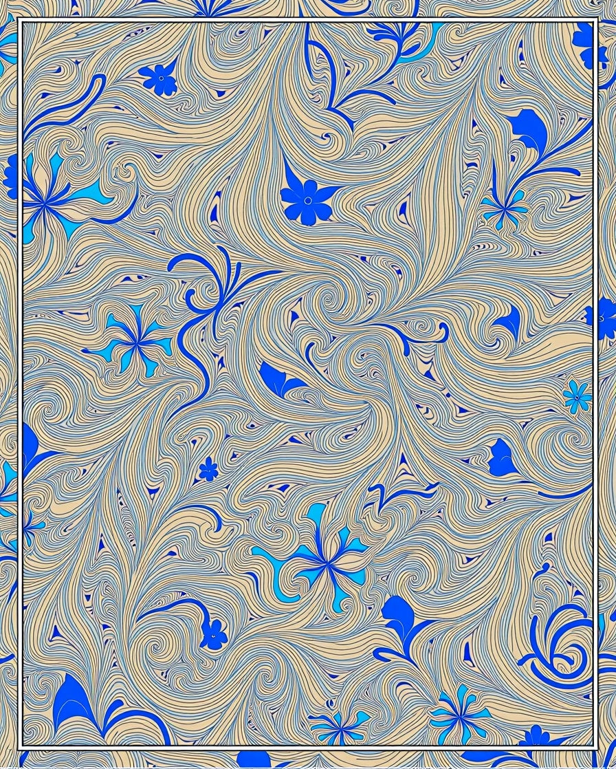 Blue Floral Swirl Pattern Rug