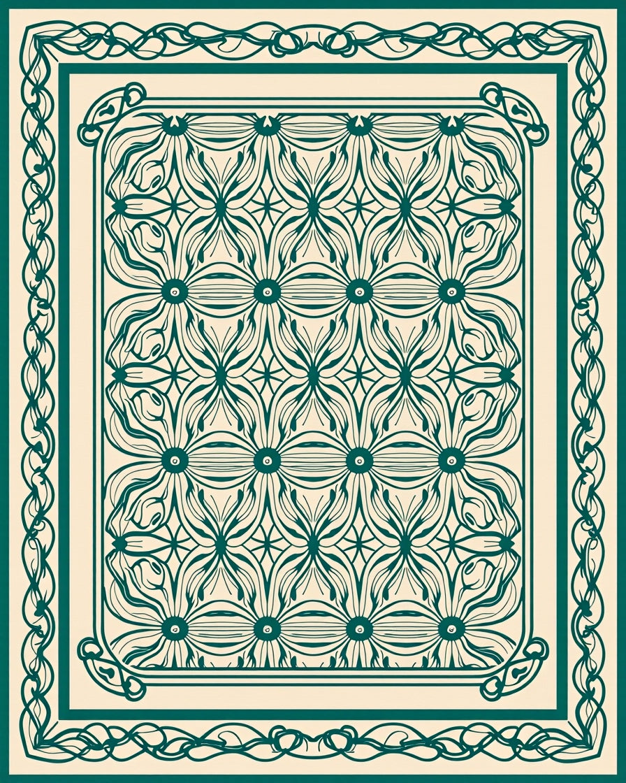 Elegant Teal Floral Pattern Rug