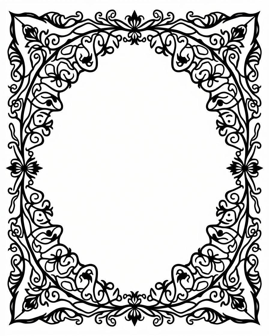 Intricate Floral Swirl Ornamental Border Rug