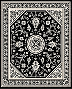 Classic Black Cream Floral Mandala Design Rug