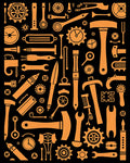Industrial Wood Grain Tool Collage Rug